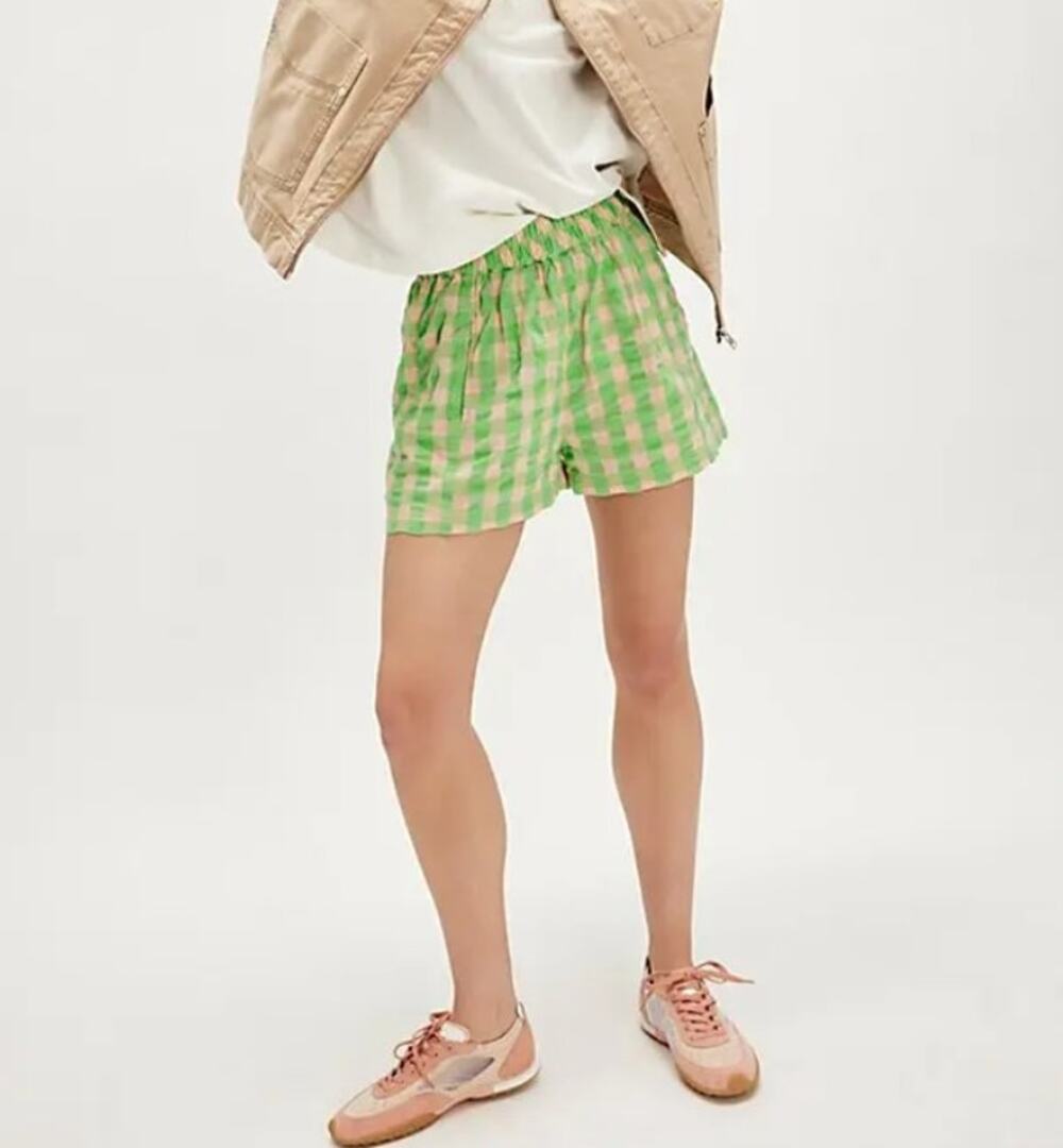 Free People Get Free Shorts Womens M Exotic Lime Gingham Seersucker Boxer